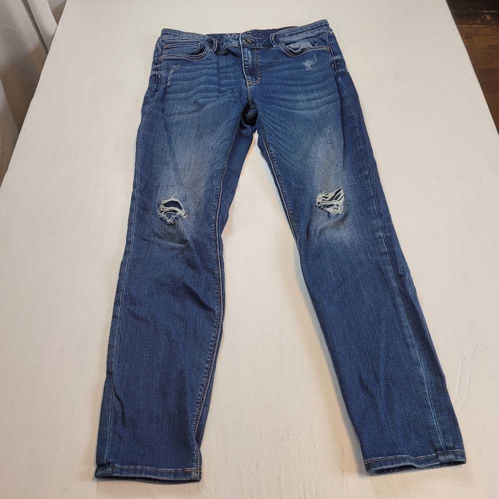 White House Black Market Dark Denim Distressed Skinny Jeans